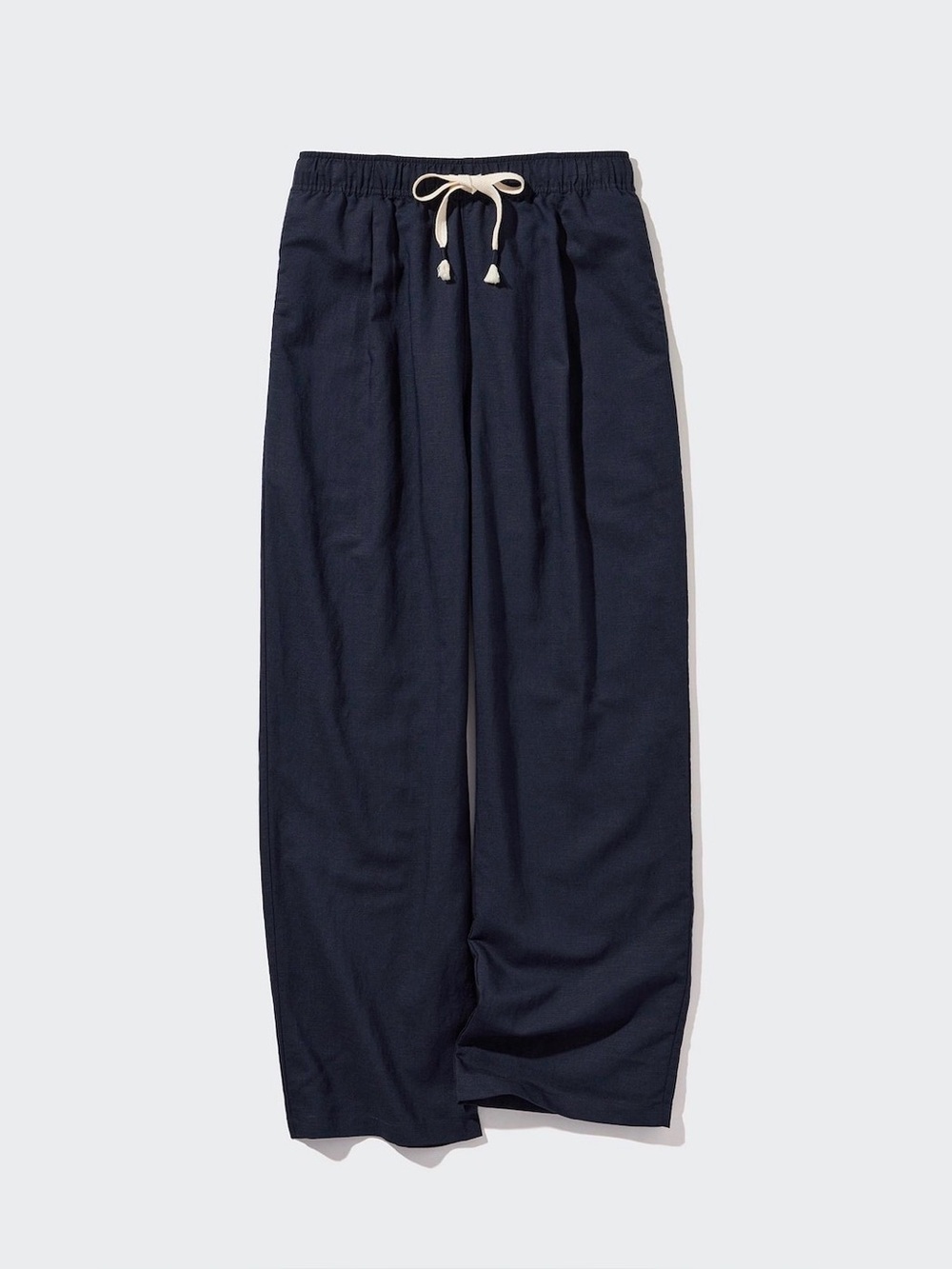 Uniqlo Navy Linen Blend Easy Pants with Cream Drawcord